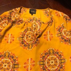 Yellow floral print long sleeve blouse